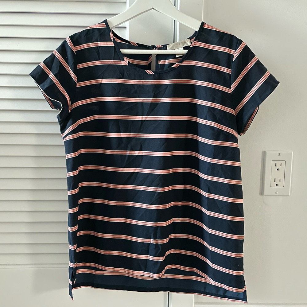 Cute striped work blouse red white navy blue